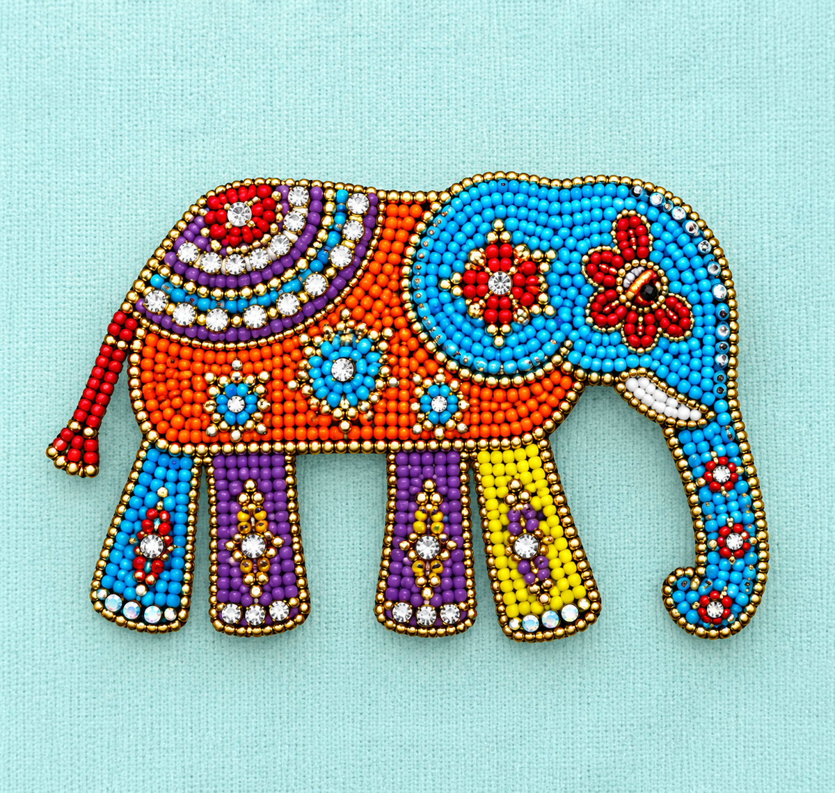 Women's Mint Green Ribbed Sleeveless Tank Top with Colorful Elephant Beadwork, Scoop Neck Casual Top
