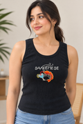 Women's Black Ribbed Sleeveless Tank Top with Colorful Shrimp Beadwork Embroidery, Casual Fashion Top