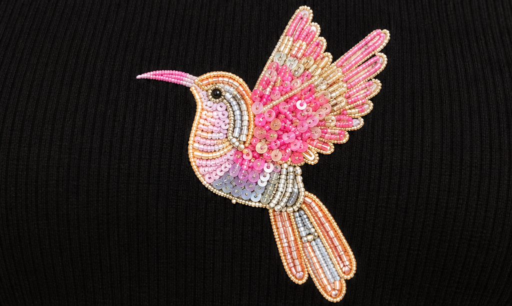 Women's Black Ribbed Tank Top with Pink Hummingbird Embroidery, Round Neck, Sleeveless Fitted Top, Casual Wear