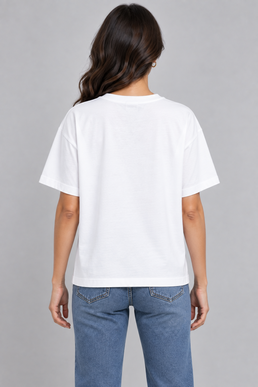 Women's White Eye Embellished Casual T-Shirt with Short Sleeves