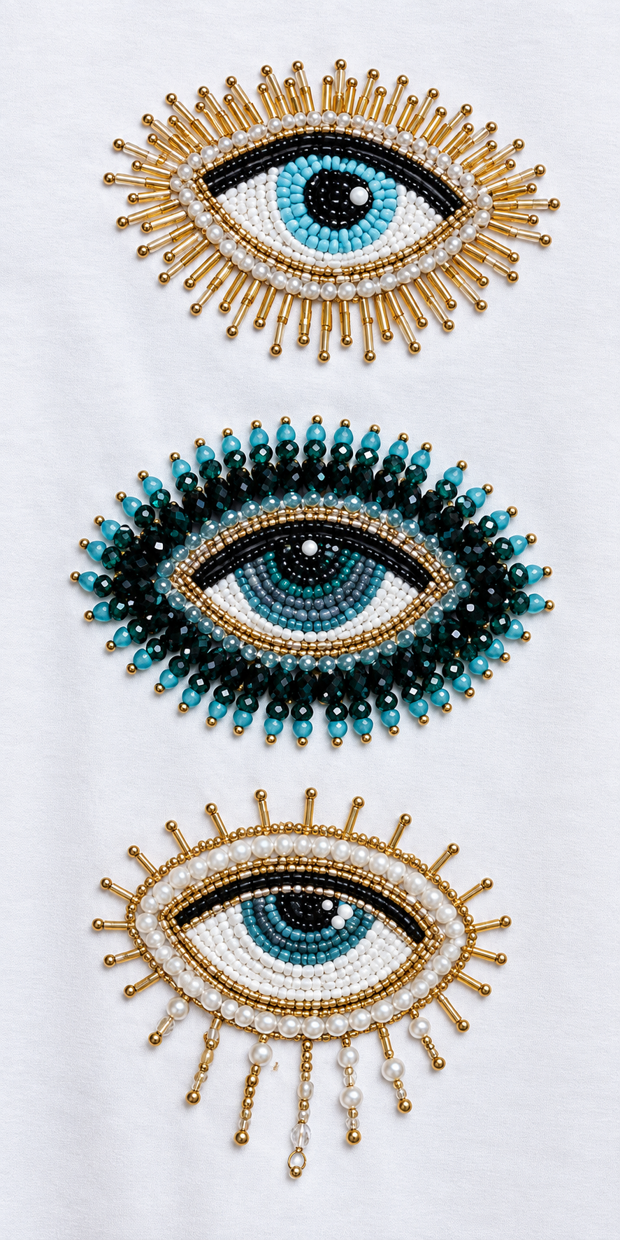 Women's White Eye Embellished Casual T-Shirt with Short Sleeves
